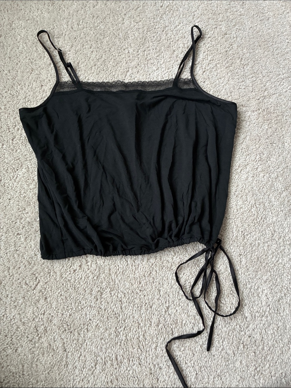 Victoria Secret Black Lace-Trim Drawstring Cami Tank Top size M super soft